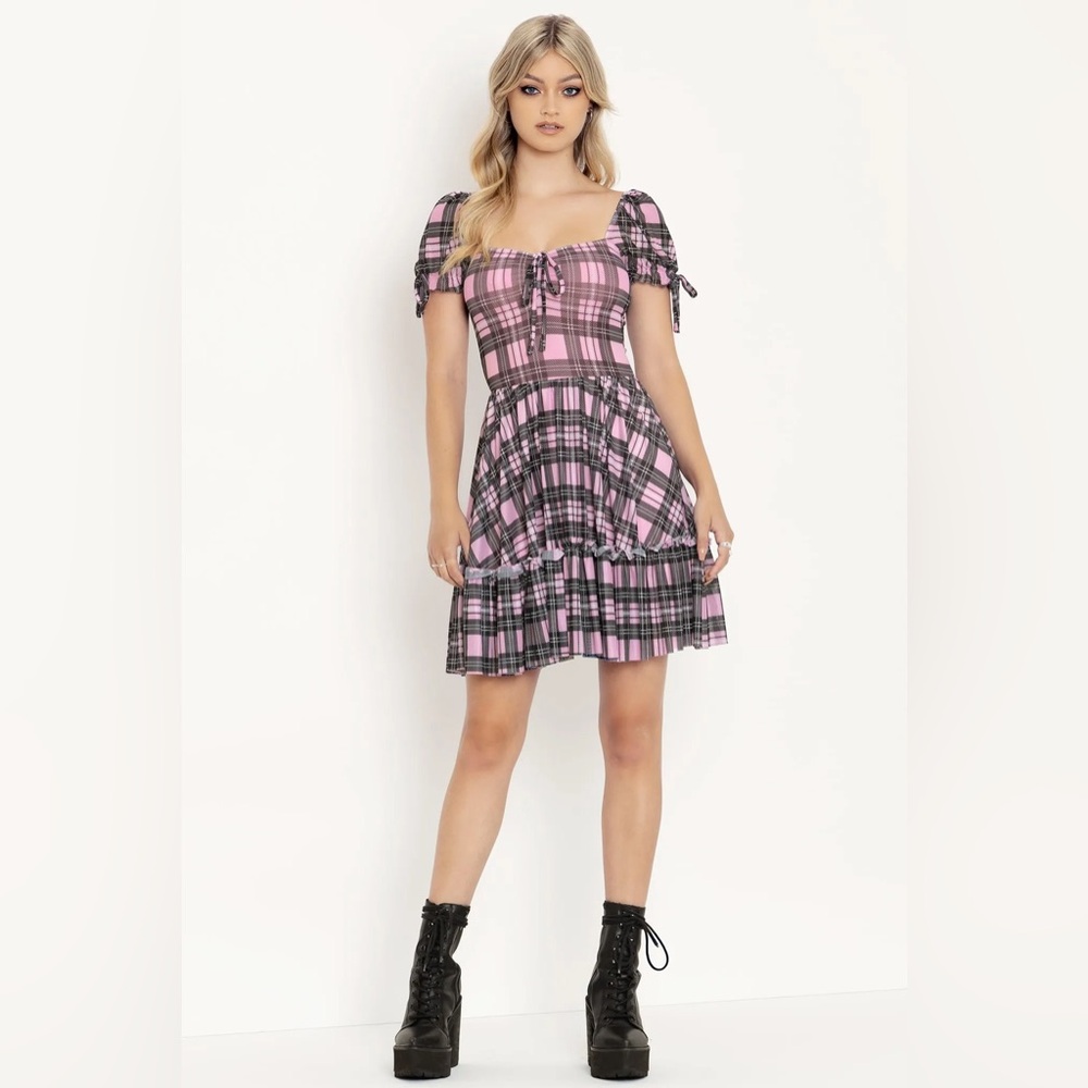 TARTAN BLUSH SHORT TEA PARTY DRESS